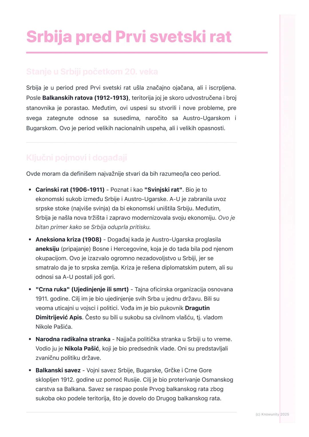 # Srbija pred Prvi svetski rat

Stanje u Srbiji početkom 20. veka

Srbija je u period pred Prvi svetski rat ušla značajno ojačana, ali i isc