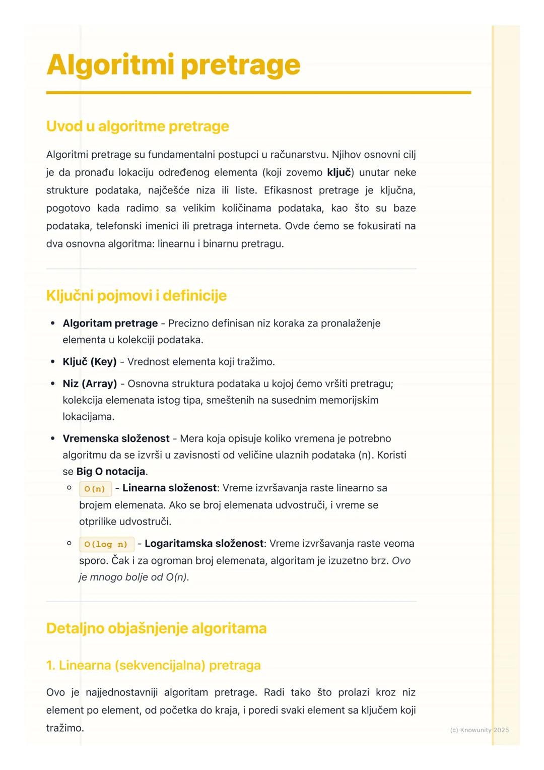 # Algoritmi pretrage

Uvod u algoritme pretrage

Algoritmi pretrage su fundamentalni postupci u računarstvu. Njihov osnovni cilj
je da prona