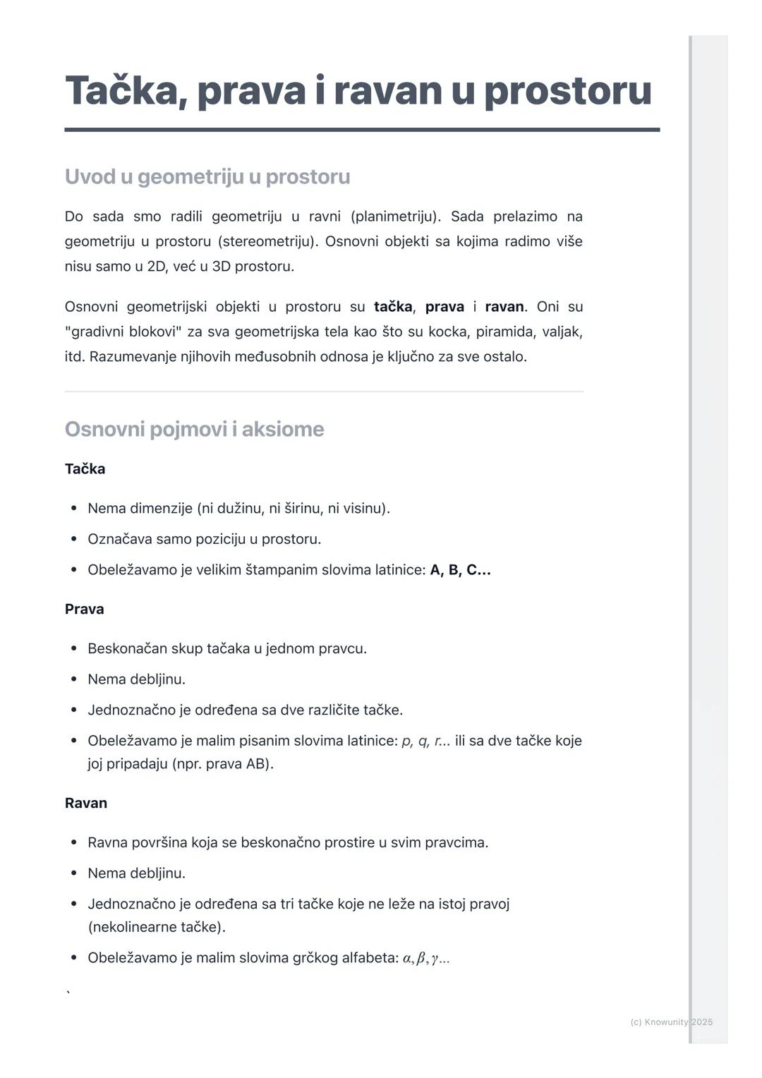 Tačka, prava i ravan u prostoru