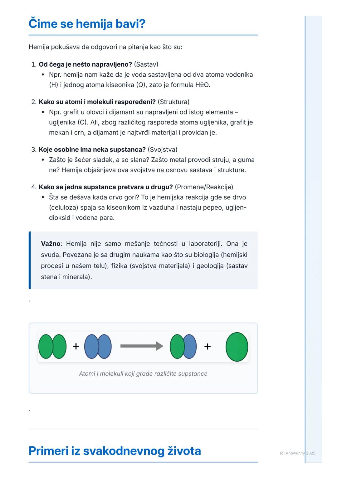 # Šta je hemija?

# Šta je hemija uopšte?

Hemija je prirodna nauka koja proučava supstance - od čega su napravljene
(njihov sastav i građu)