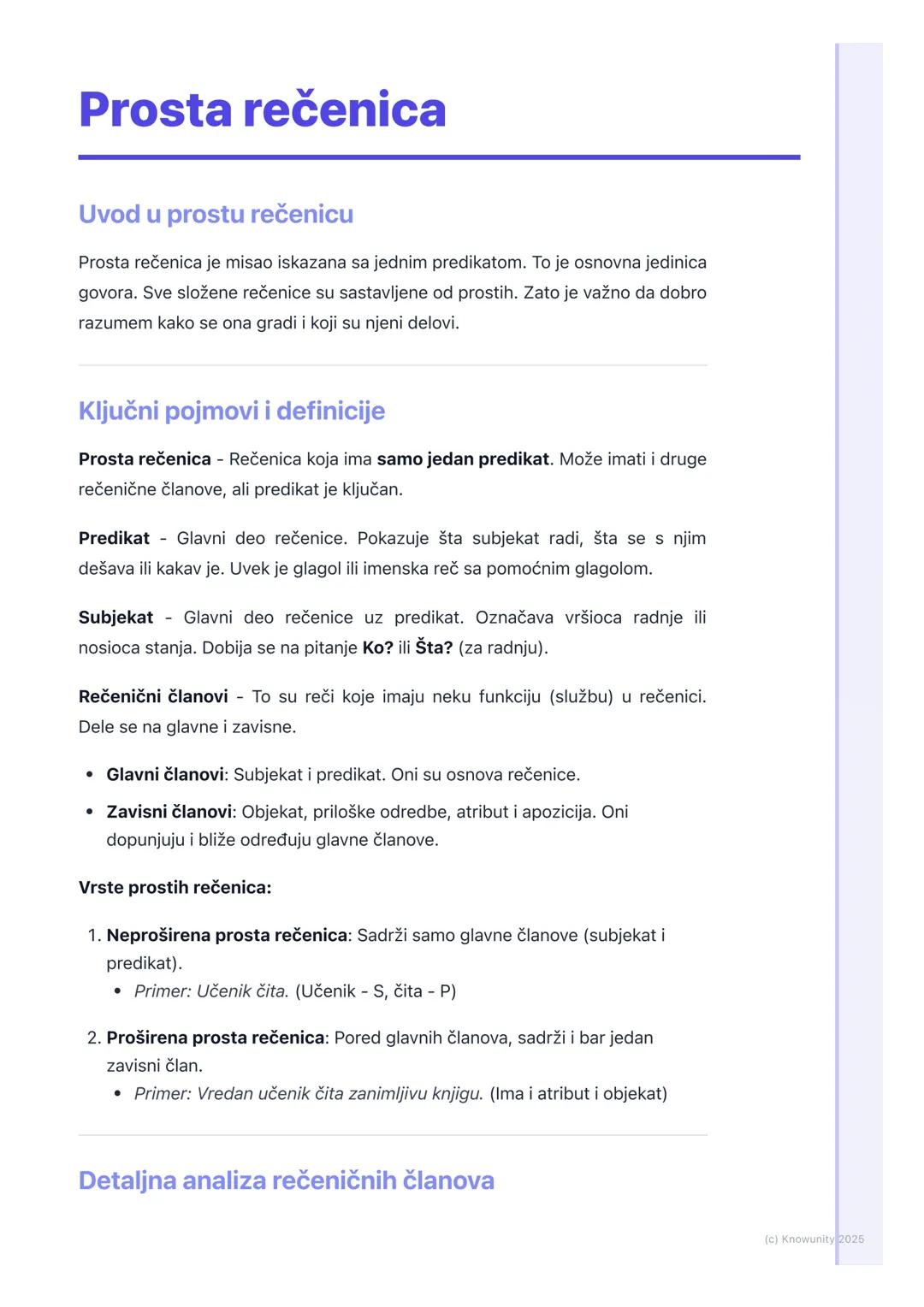 # Prosta rečenica

Uvod u prostu rečenicu

Prosta rečenica je misao iskazana sa jednim predikatom. To je osnovna jedinica
govora. Sve složen