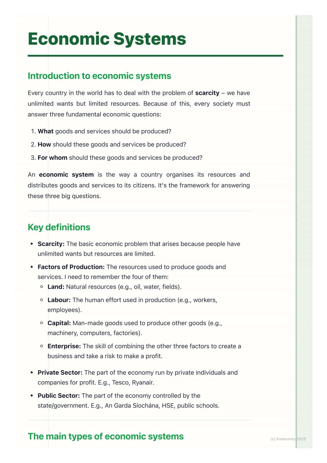 # Economic Systems

## Introduction to economic systems

Every country in the world has to deal with the problem of scarcity we have
unlimit