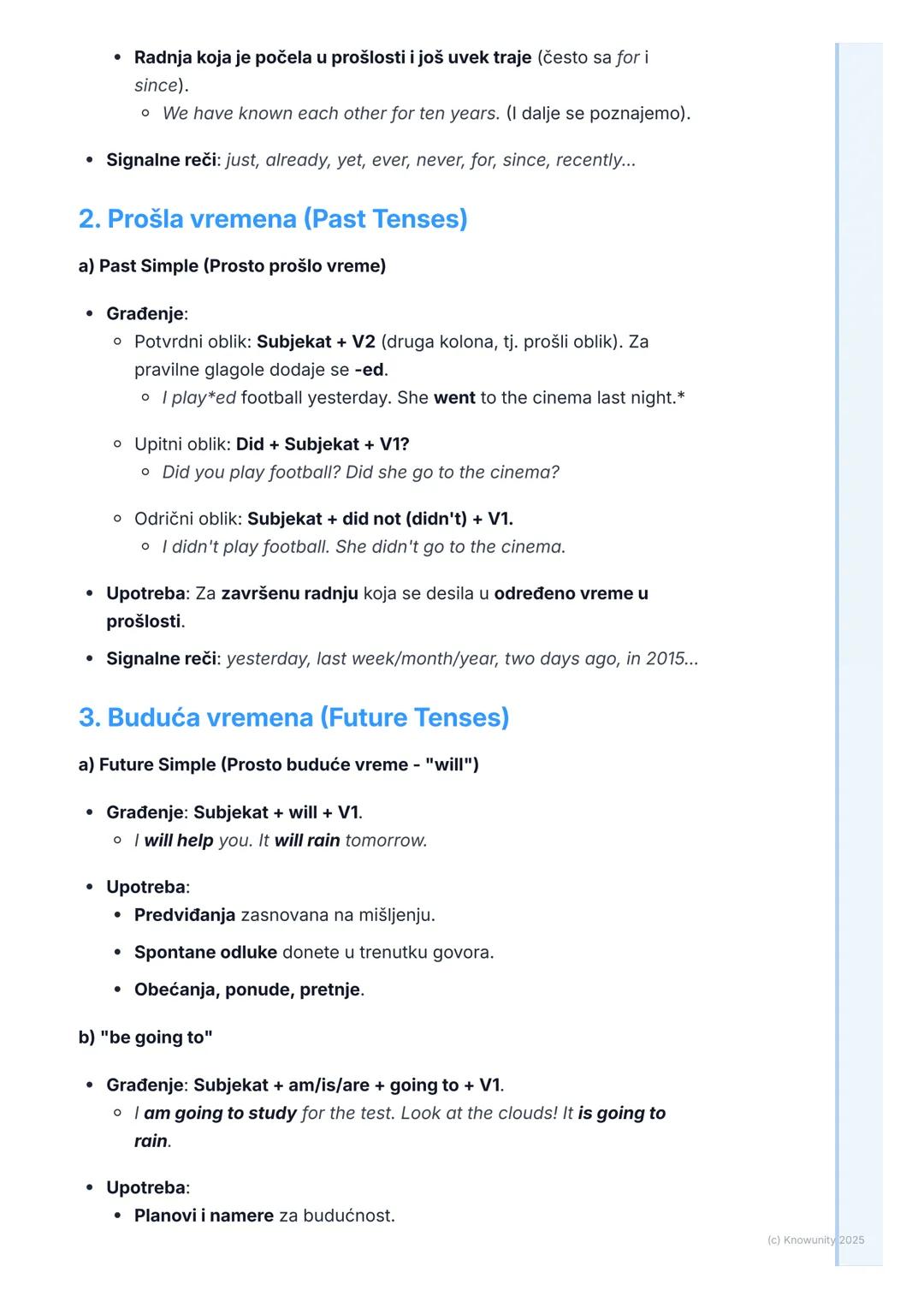 # Vremena (Tenses)

Pregled vremena

Vremena u engleskom jeziku nam pokazuju kada se neka radnja dešava.
Važno je da ih dobro razumem da bih