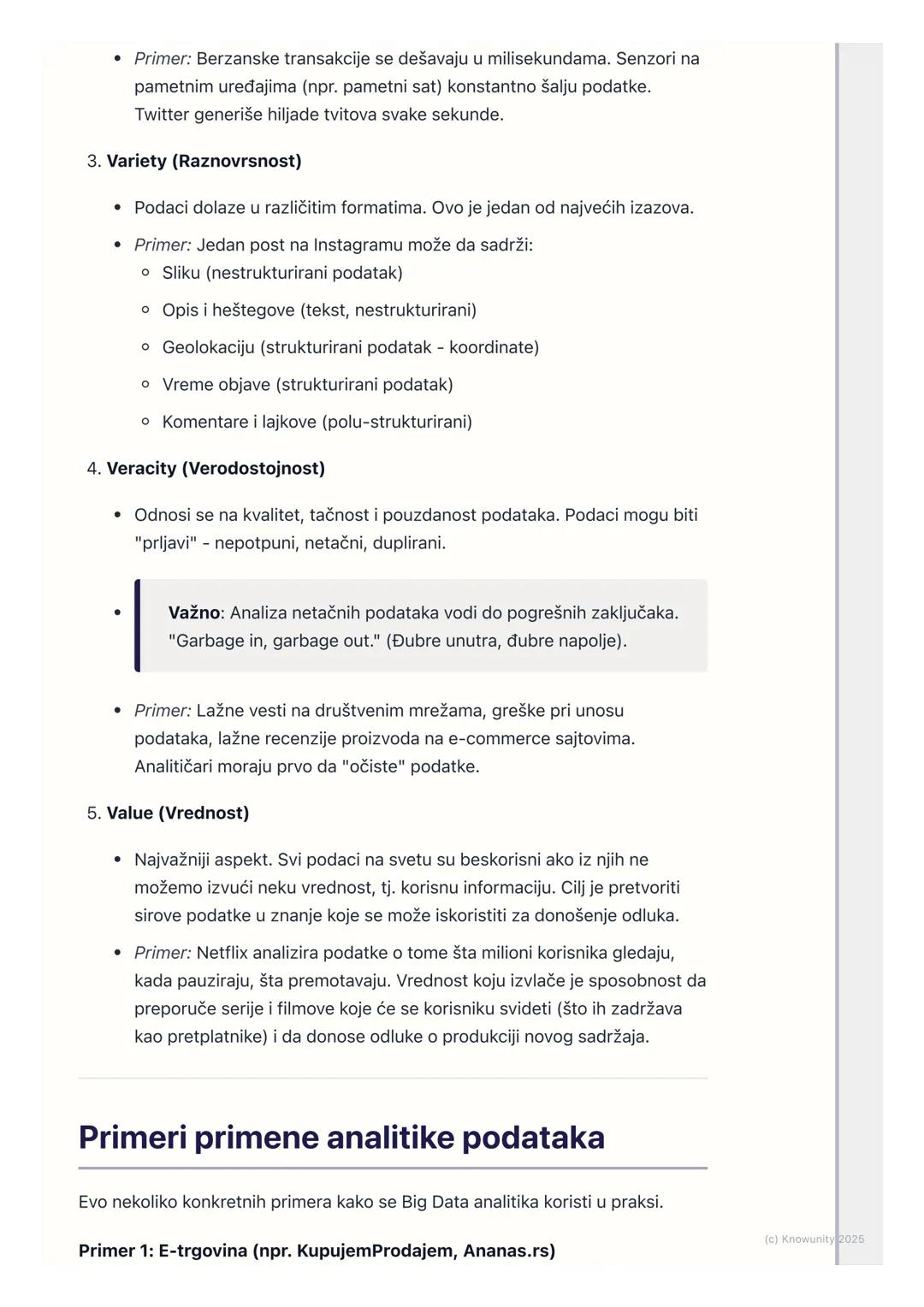 # Big Data i analitika podataka

Uvod u Big Data

Koncept Big Data se odnosi na ogromne, složene skupove podataka koje
tradicionalni softver