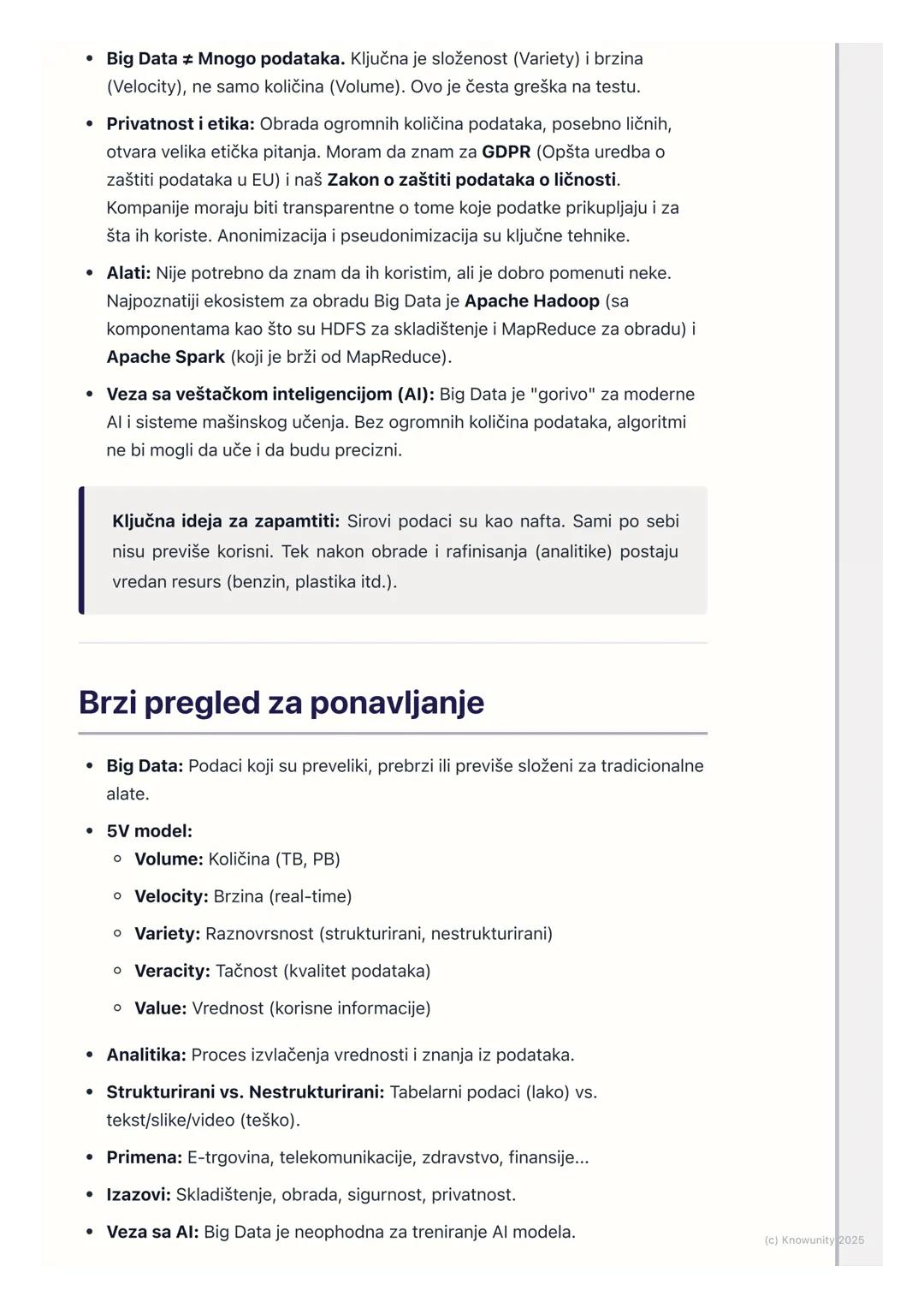 # Big Data i analitika podataka

Uvod u Big Data

Koncept Big Data se odnosi na ogromne, složene skupove podataka koje
tradicionalni softver