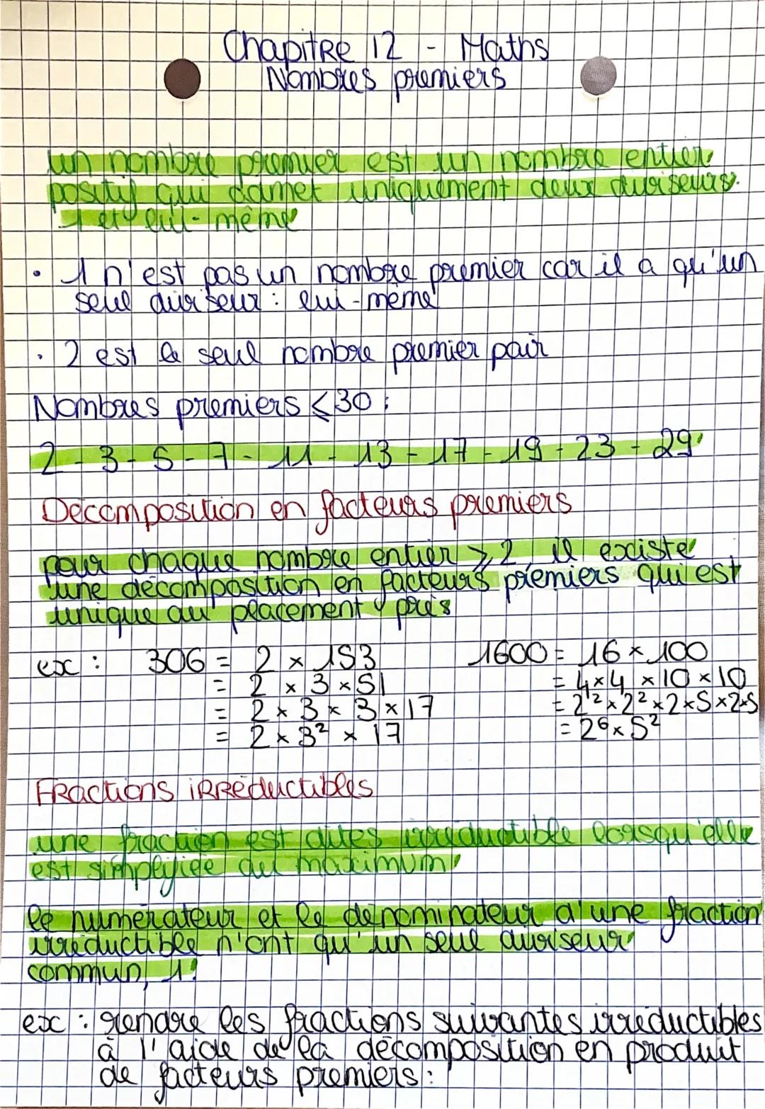 # Chapitre 12 - Maths
Nombres premiers

un nombre premier est un nombre entier
positil cui camet uniquement deux duiseurs.

*   In'est pas u