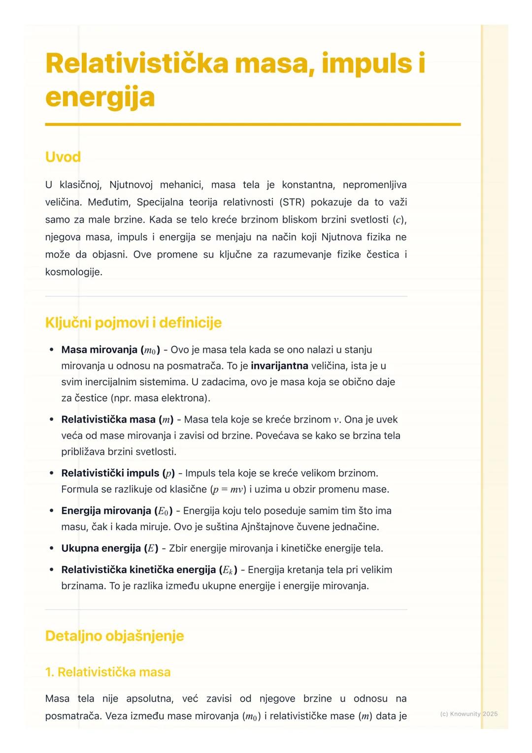 Relativistička masa, impuls i energija