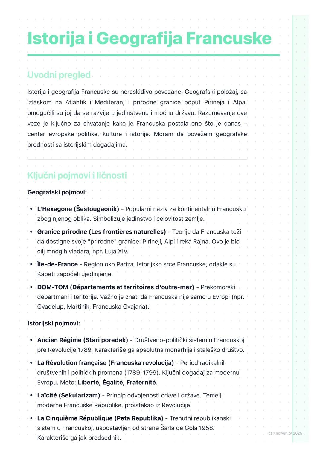 # Istorija i Geografija Francuske

Uvodni pregled.

Istorija i geografija Francuske su neraskidivo povezane. Geografski položaj, sa
izlaskom