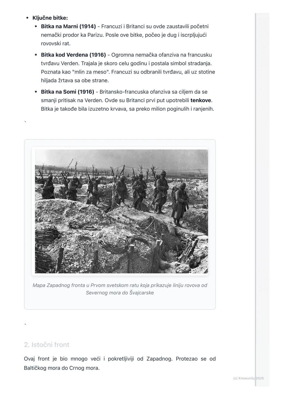 # Glavni frontovi i ključne bitke

Uvod u frontove i bitke

Prvi svetski rat se vodio na više ratišta istovremeno. Ta ratišta se nazivaju
fr