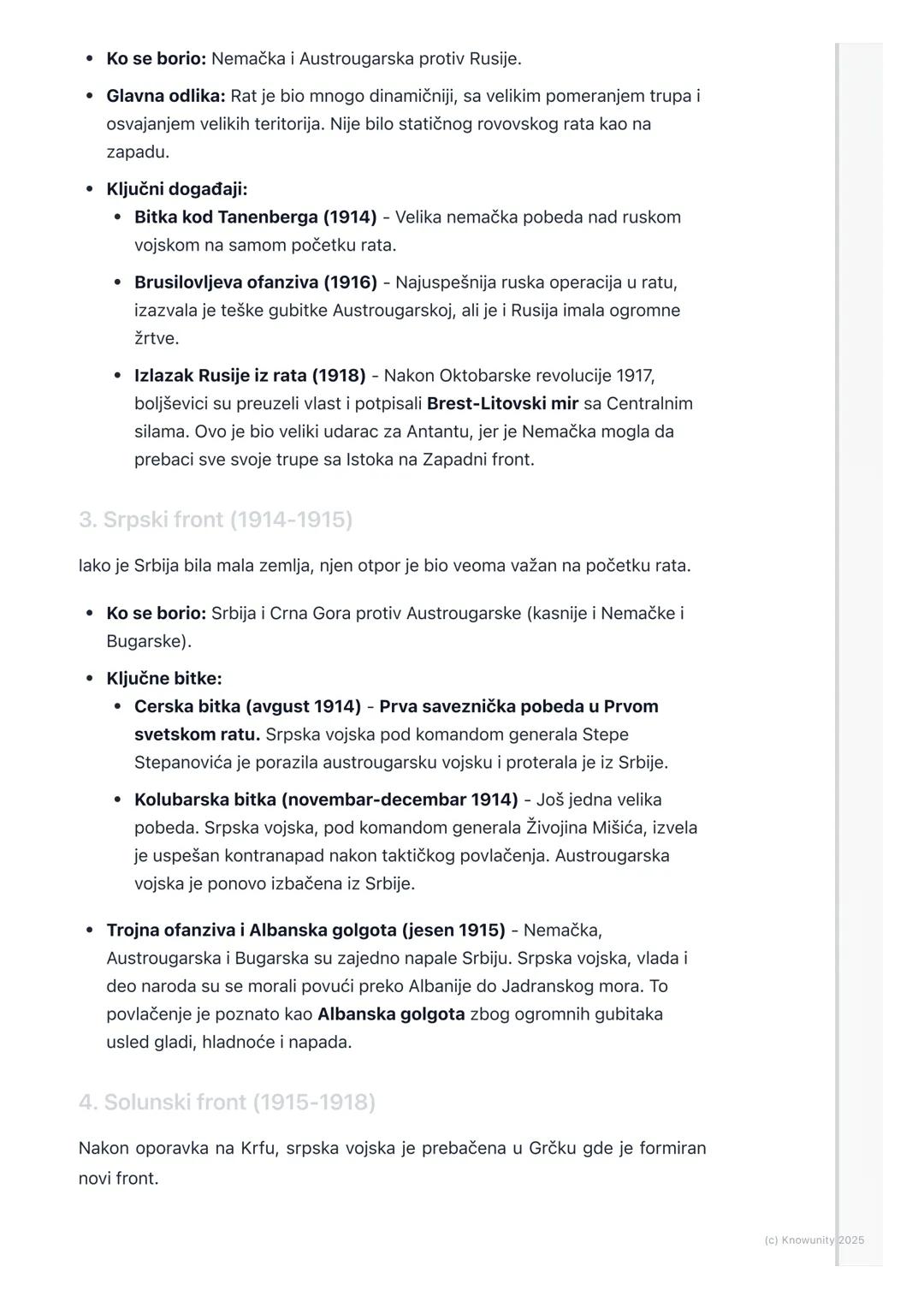 # Glavni frontovi i ključne bitke

Uvod u frontove i bitke

Prvi svetski rat se vodio na više ratišta istovremeno. Ta ratišta se nazivaju
fr