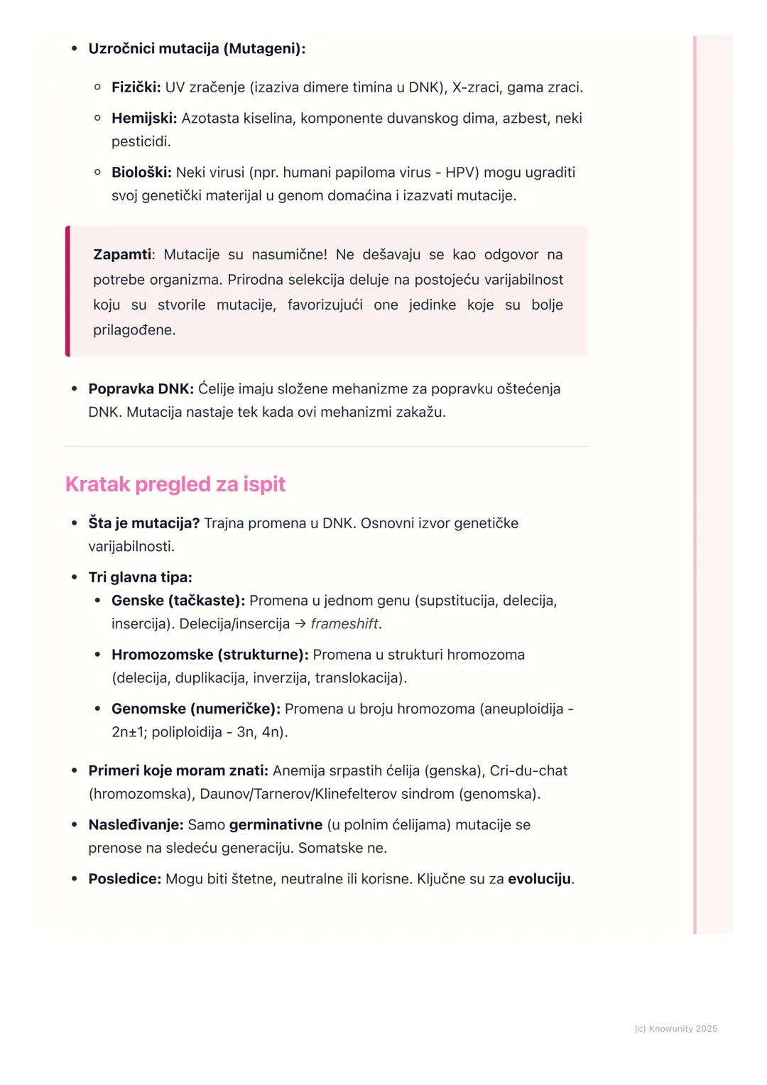 # Mutacije

Uvod u mutacije

Mutacije su trajne promene u genetičkom materijalu (DNK ili RNK). One su
osnovni izvor genetičke varijabilnosti