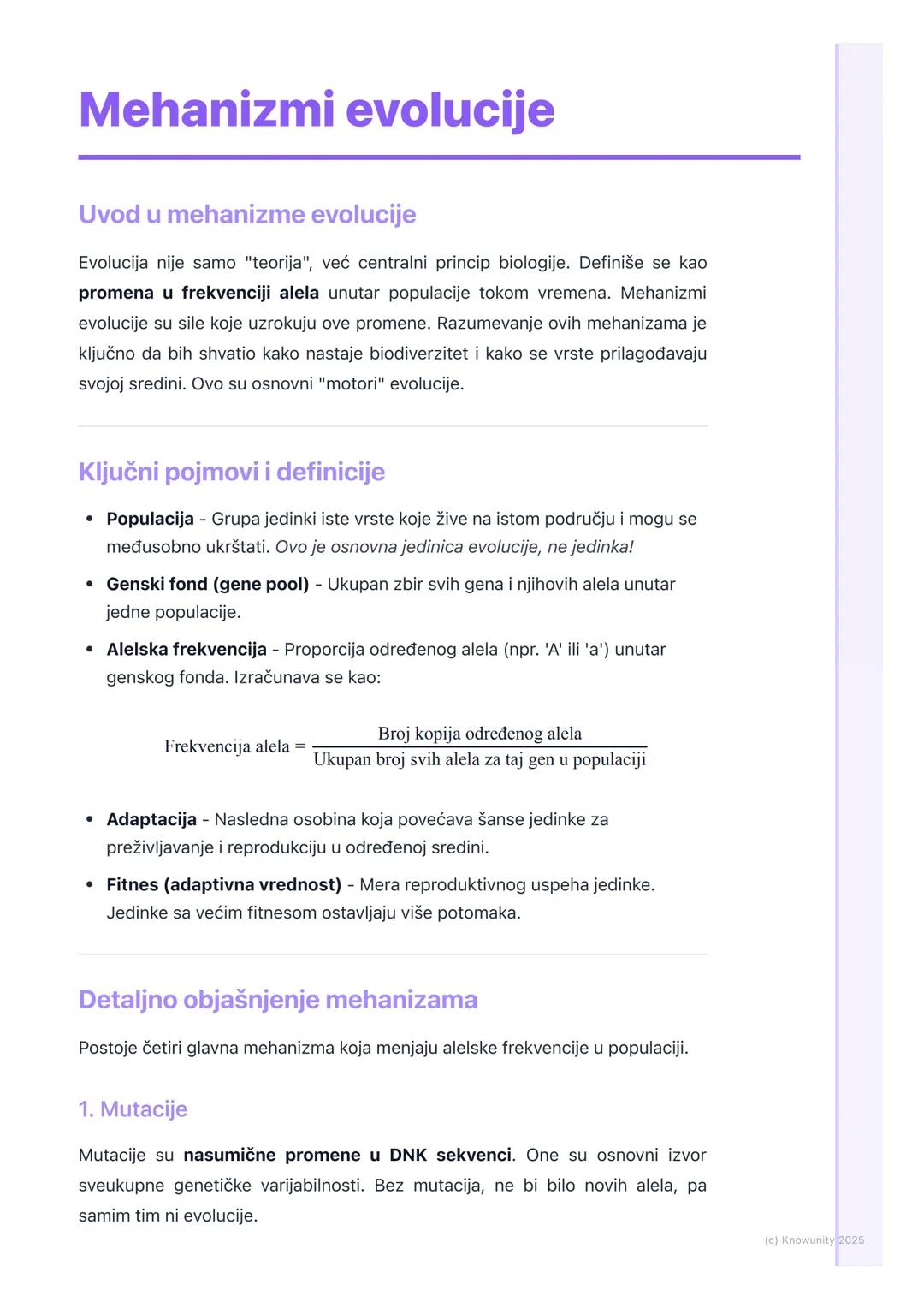 # Mehanizmi evolucije

Uvod u mehanizme evolucije

Evolucija nije samo "teorija", već centralni princip biologije. Definiše se kao
promena u