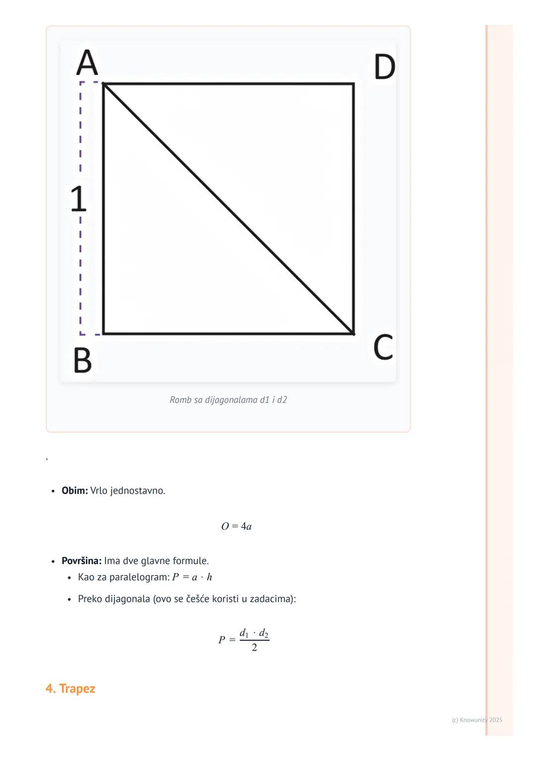 # Obim i površina trougla i
četvorougla

Uvod i podsećanje

Obim i površina su osnovne veličine za opisivanje geometrijskih figura. Obim je 