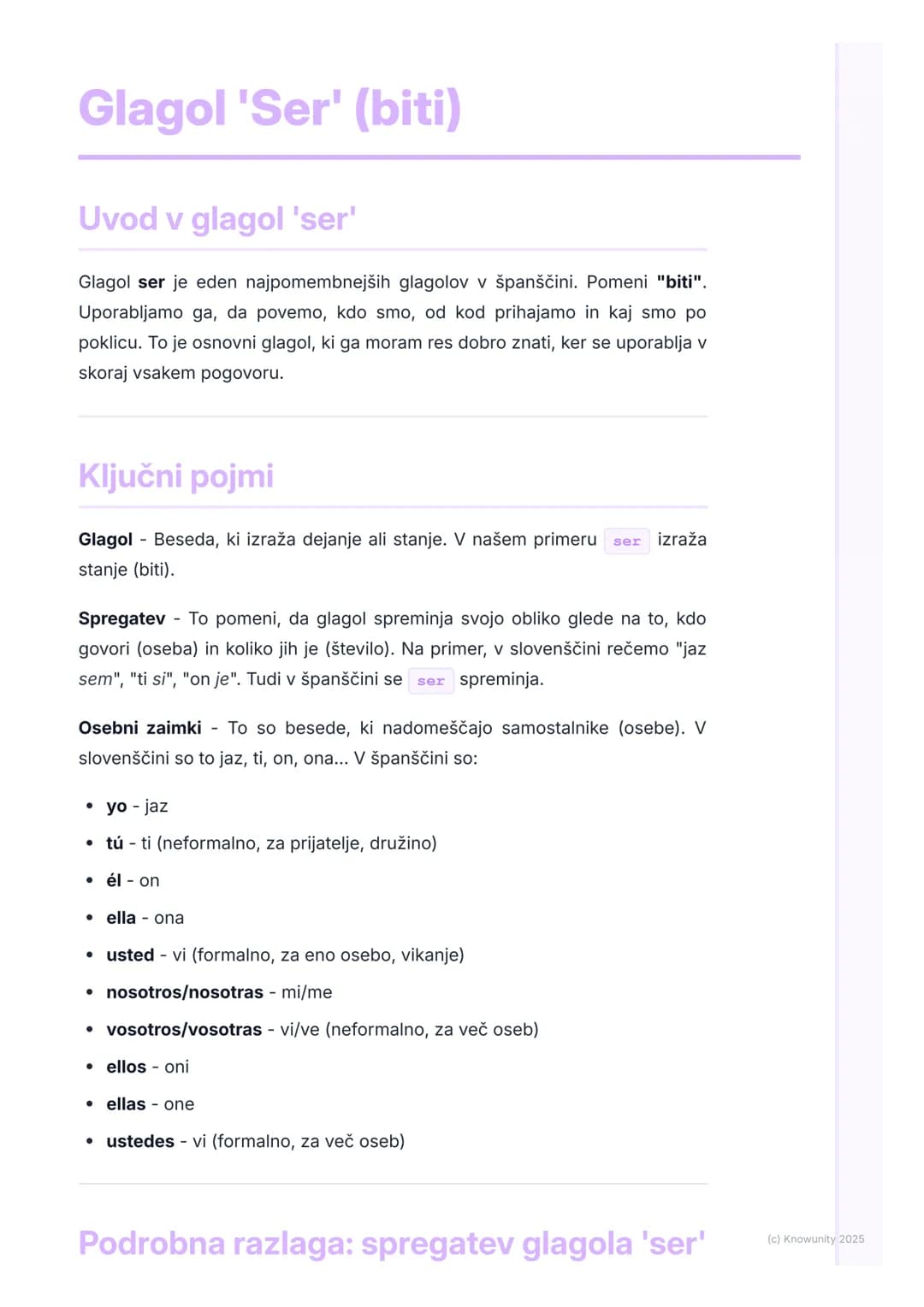 # Glagol 'Ser' (biti)

Uvod v glagol 'ser'

Glagol ser je eden najpomembnejših glagolov v španščini. Pomeni "biti".
Uporabljamo ga, da povem