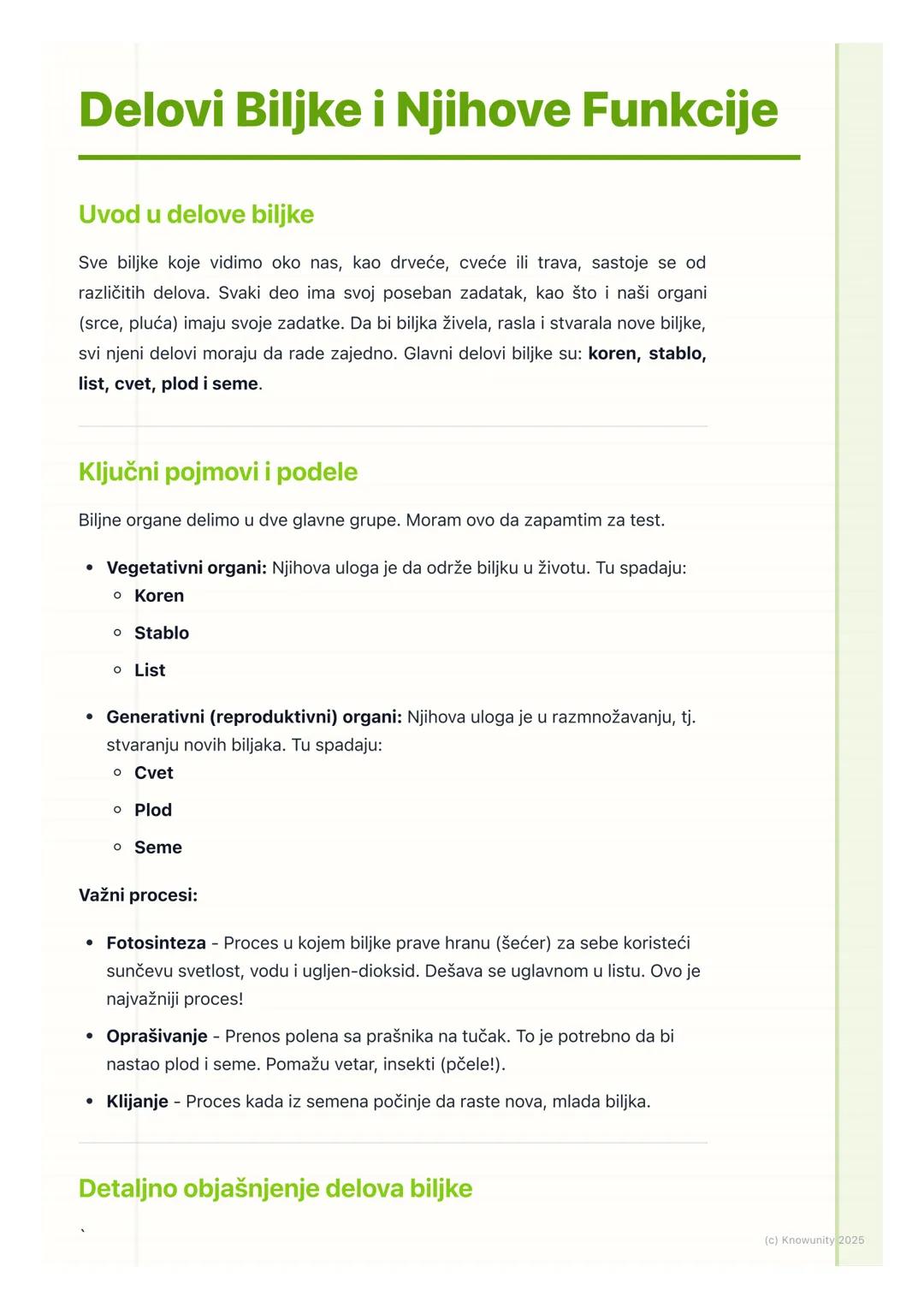 # Delovi Biljke i Njihove Funkcije

Uvod u delove biljke

Sve biljke koje vidimo oko nas, kao drveće, cveće ili trava, sastoje se od
različi