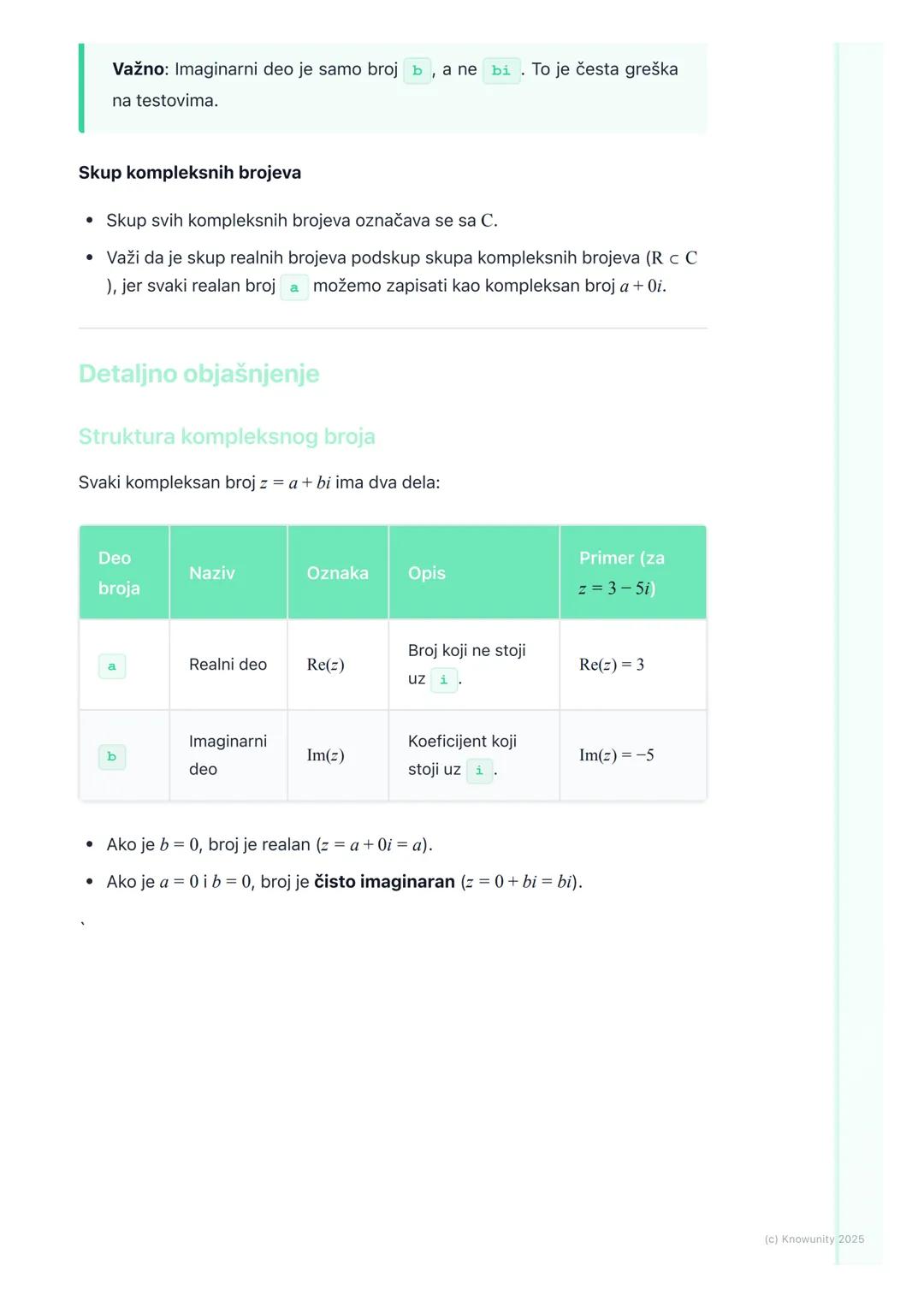 # Pojam imaginarne jedinice i
kompleksnog broja

Uvod i motivacija

Do sada smo radili samo sa skupom realnih brojeva (R). U tom skupu, neke