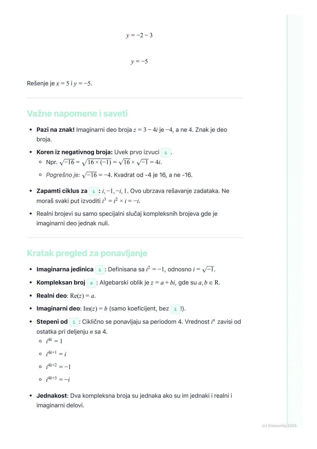 # Pojam imaginarne jedinice i
kompleksnog broja

Uvod i motivacija

Do sada smo radili samo sa skupom realnih brojeva (R). U tom skupu, neke