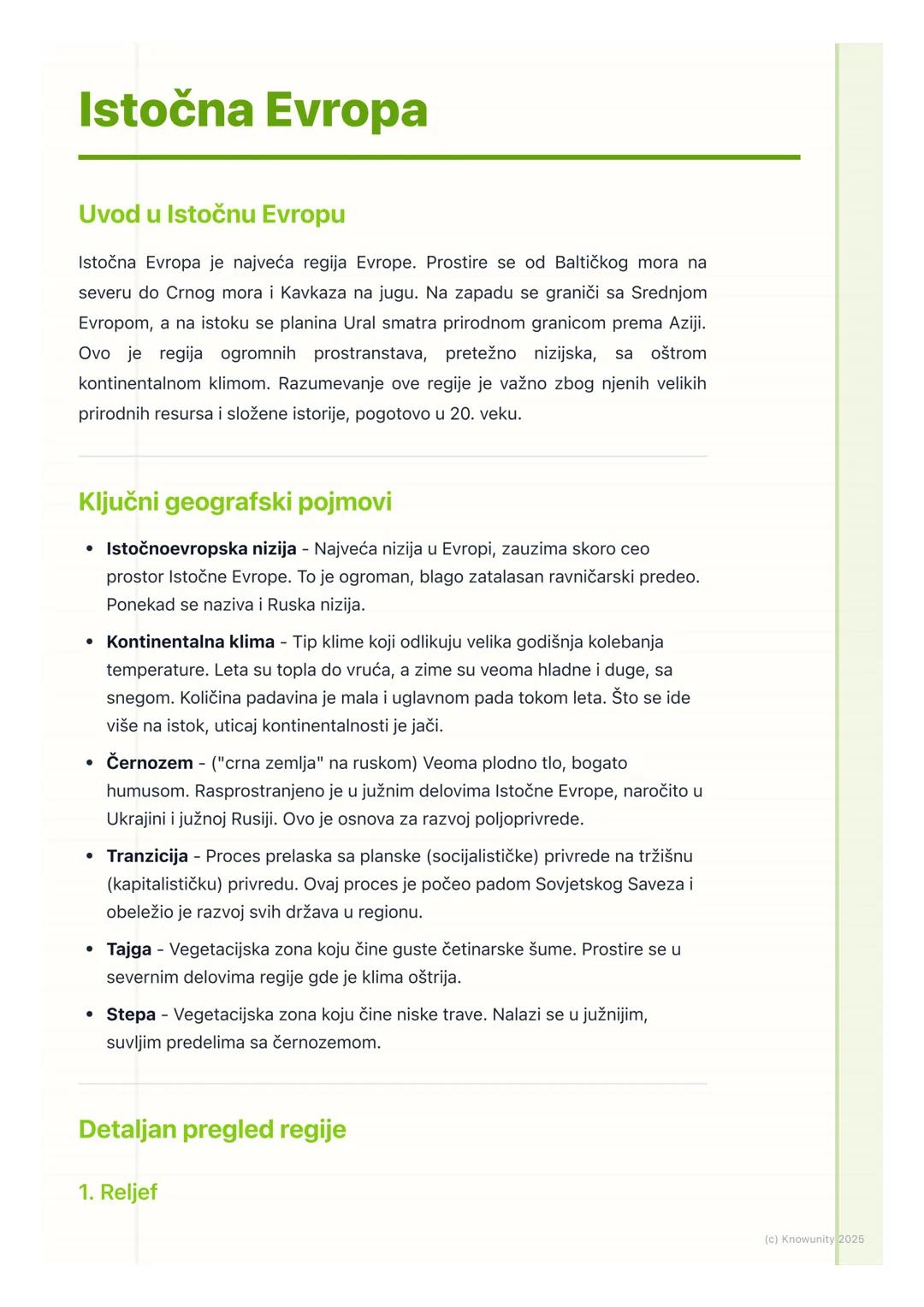 # Istočna Evropa

## Uvod u Istočnu Evropu

Istočna Evropa je najveća regija Evrope. Prostire se od Baltičkog mora na
severu do Crnog mora i