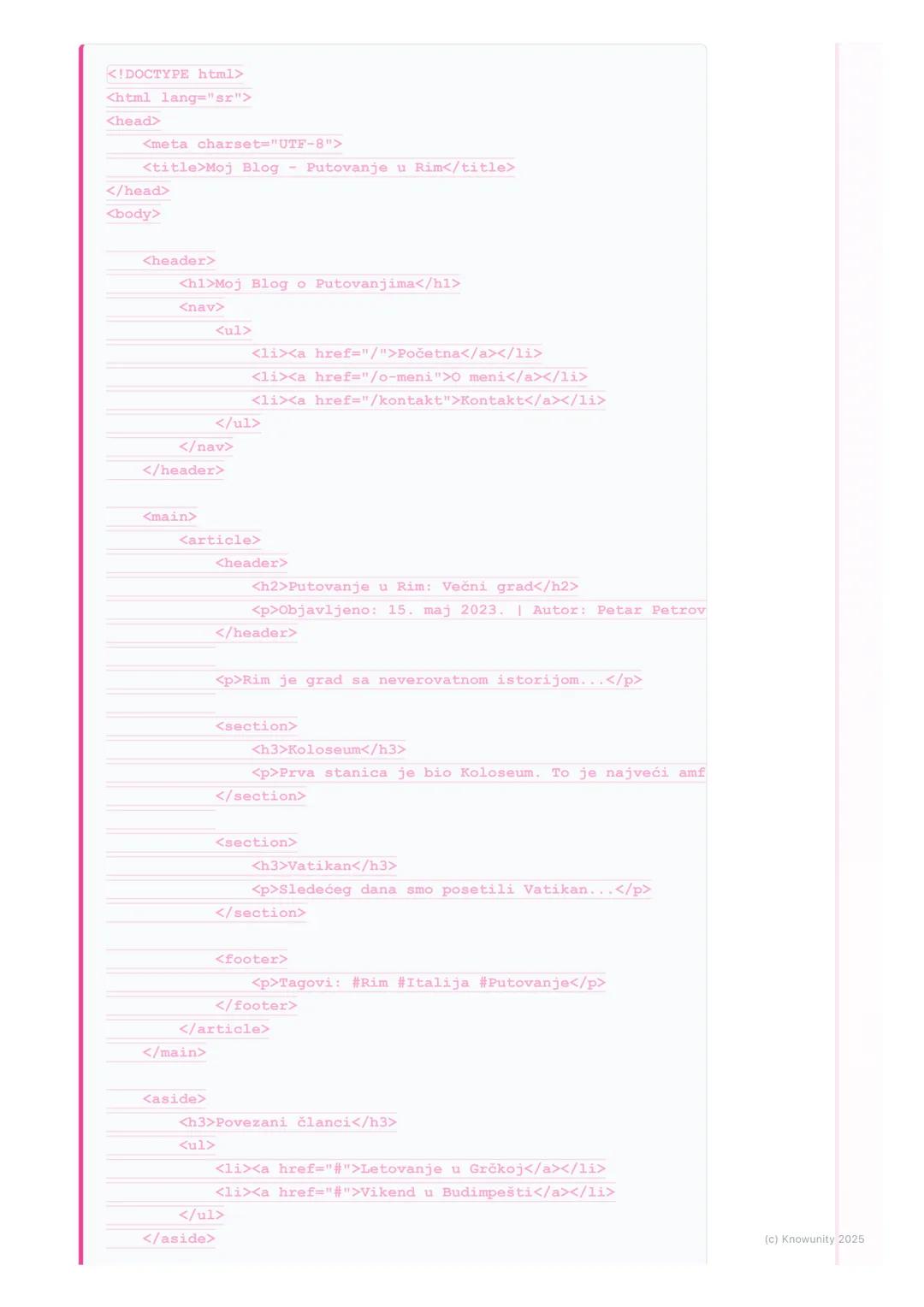 # HTML5-Struktura i
semantika

Uvod u HTML5 semantiku

HTML5 je uveo nove elemente koji pomažu da se bolje opiše struktura veb
stranice. Pre
