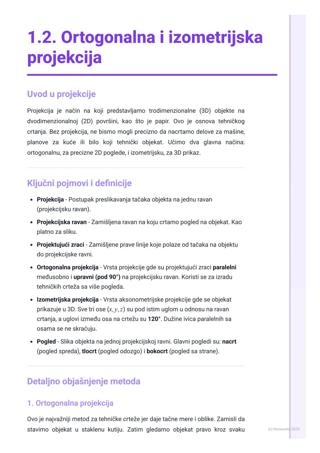 # 1.2. Ortogonalna i izometrijska
projekcija

Uvod u projekcije

Projekcija je način na koji predstavljamo trodimenzionalne (3D) objekte na
