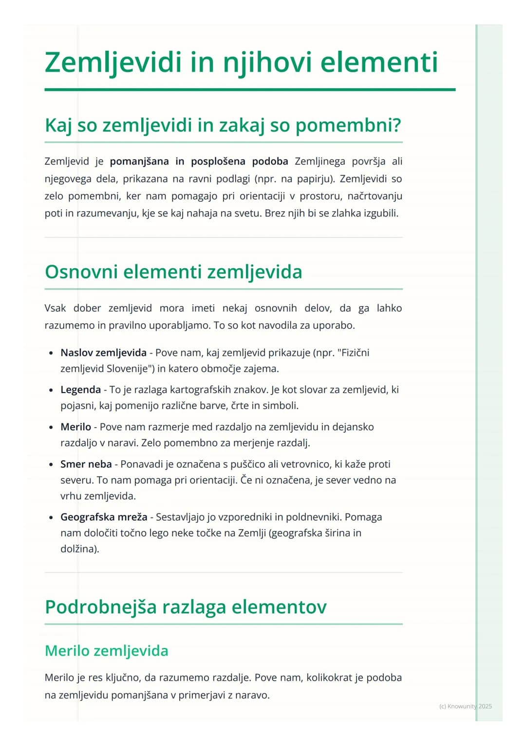 # Zemljevidi in njihovi elementi

## Kaj so zemljevidi in zakaj so pomembni?

Zemljevid je pomanjšana in posplošena podoba Zemljinega površj