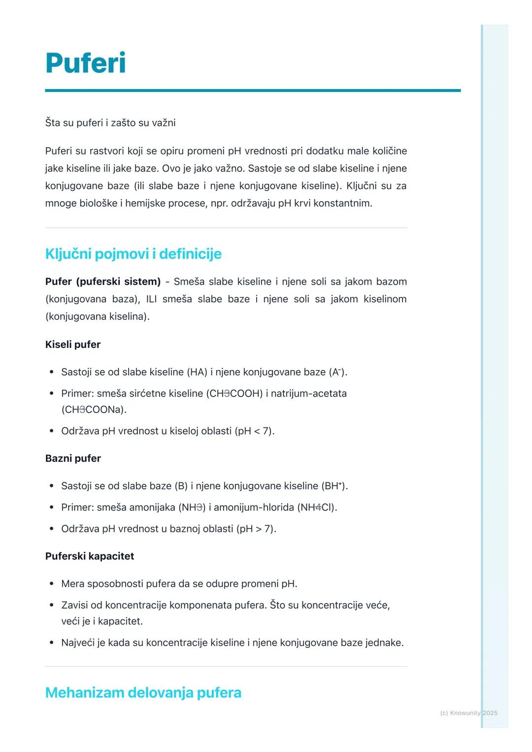 # Puferi

Šta su puferi i zašto su važni

Puferi su rastvori koji se opiru promeni pH vrednosti pri dodatku male količine
jake kiseline ili 