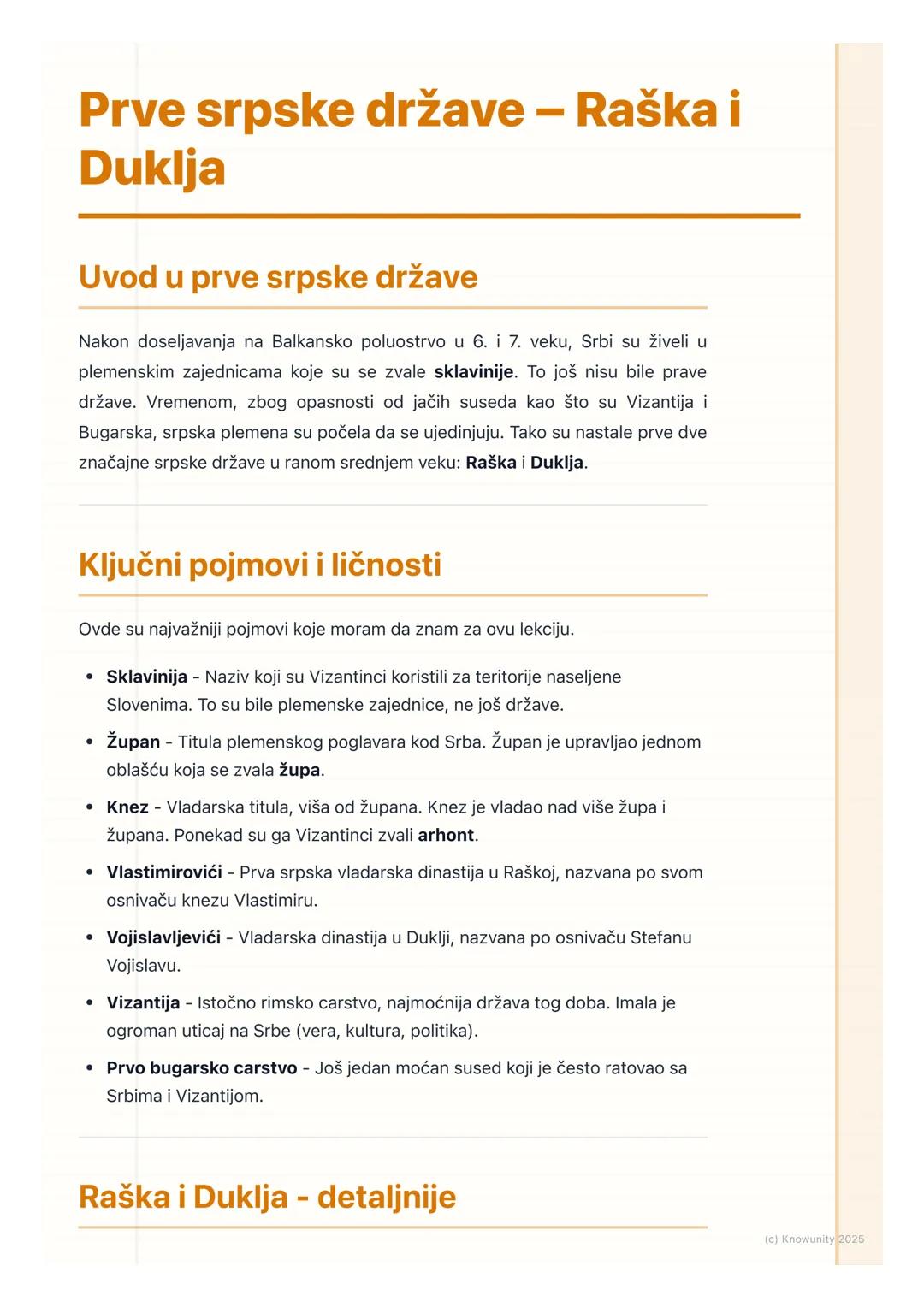 # Prve srpske države – Raška i
Duklja

Uvod u prve srpske države

Nakon doseljavanja na Balkansko poluostrvo u 6. i 7. veku, Srbi su živeli 