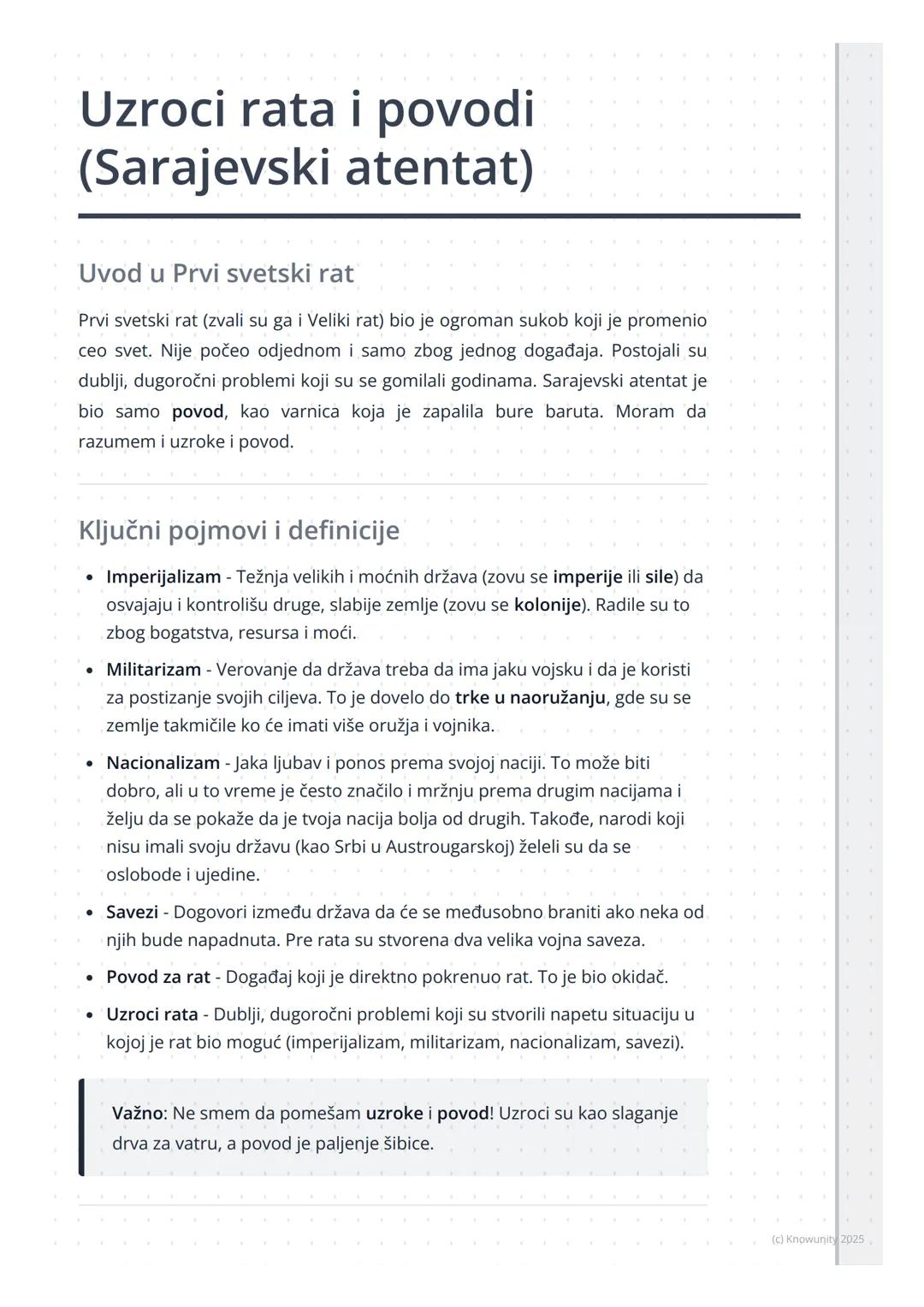 # Uzroci rata i povodi
(Sarajevski atentat)

Uvod u Prvi svetski rat

Prvi svetski rat (zvali su ga i Veliki rat) bio je ogroman sukob koji 