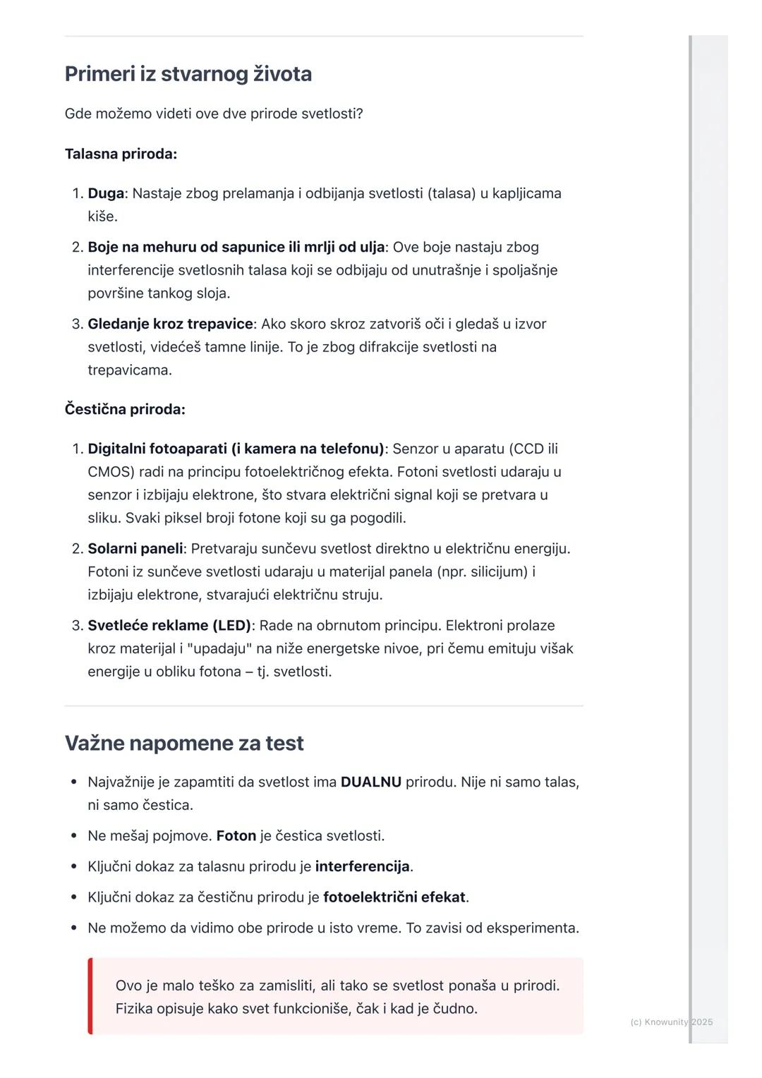 # Svetlost kao talas i čestica
(kvalitativno)

Uvod: Čudna priroda svetlosti

Do sada smo učili da je svetlost talas. Zato se odbija od ogle