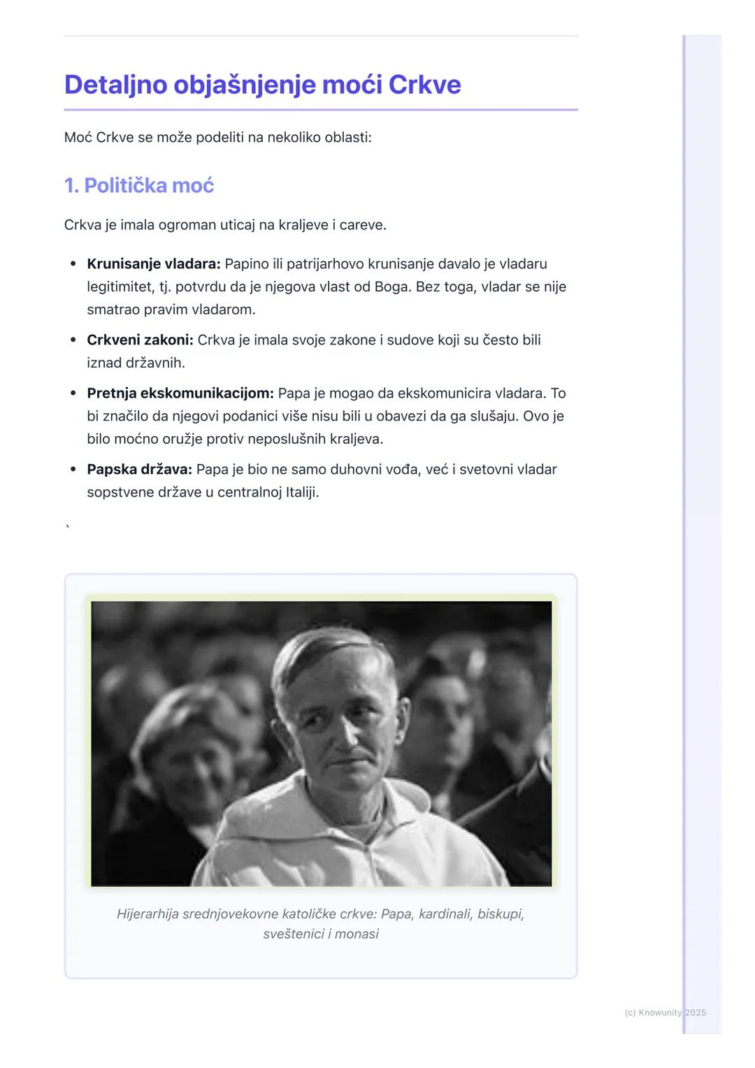 # Uloga Crkve – moć i uticaj

## Uvodni pregled

U srednjem veku, Crkva je bila najvažnija i najmoćnija institucija u Evropi. Njen
uticaj se