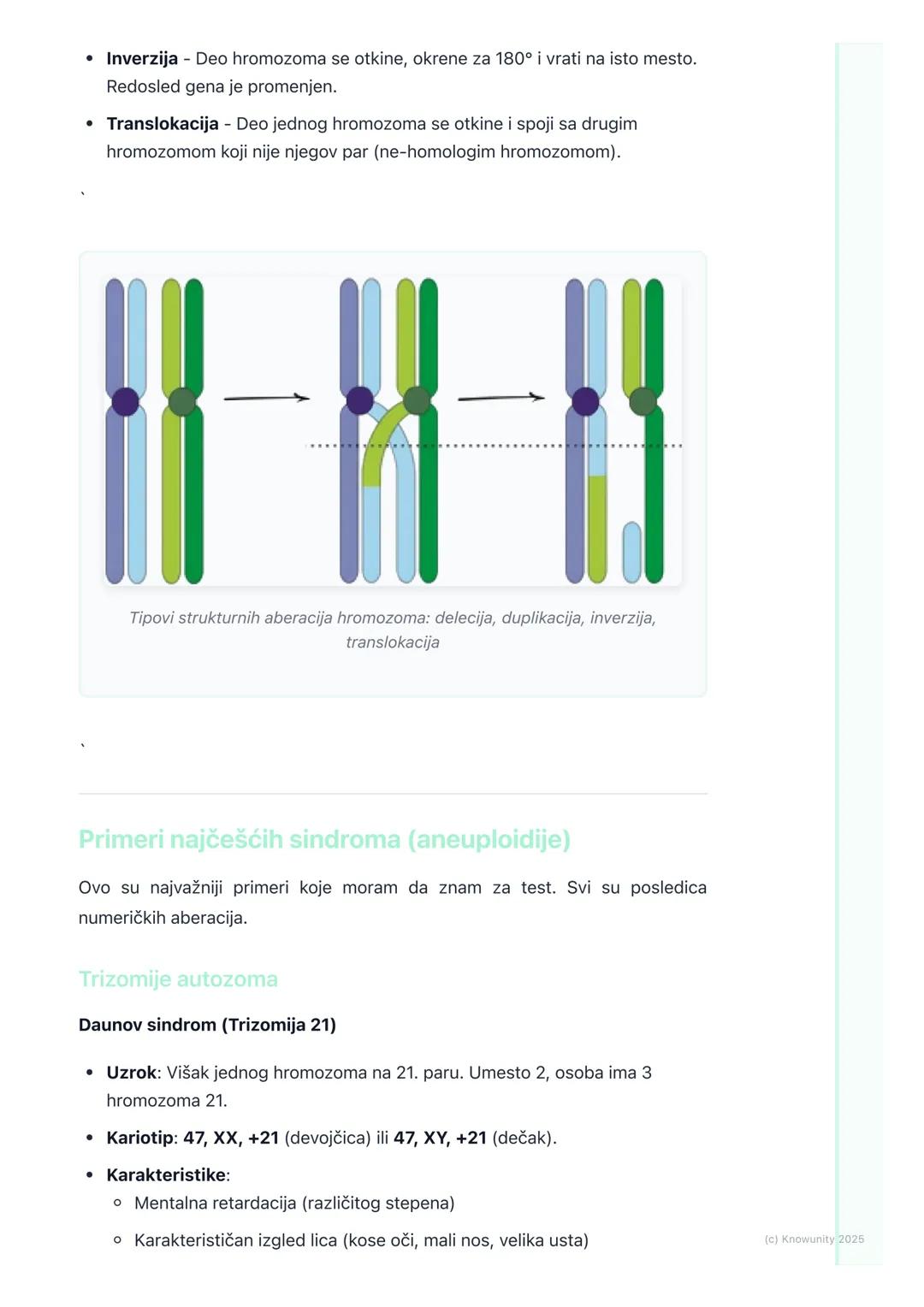 # Hromozomske aberacije

Uvod u hromozomske aberacije

Hromozomske aberacije (ili mutacije) su promene u broju ili strukturi
hromozoma. One 