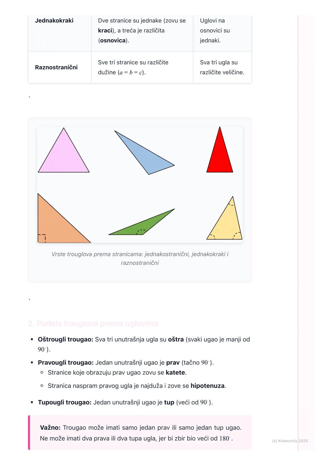 # Trougao

Šta je trougao i njegovi osnovni delovi

Trougao je geometrijska figura u ravni koja ima tri stranice, tri temena i tri
unutrašnj