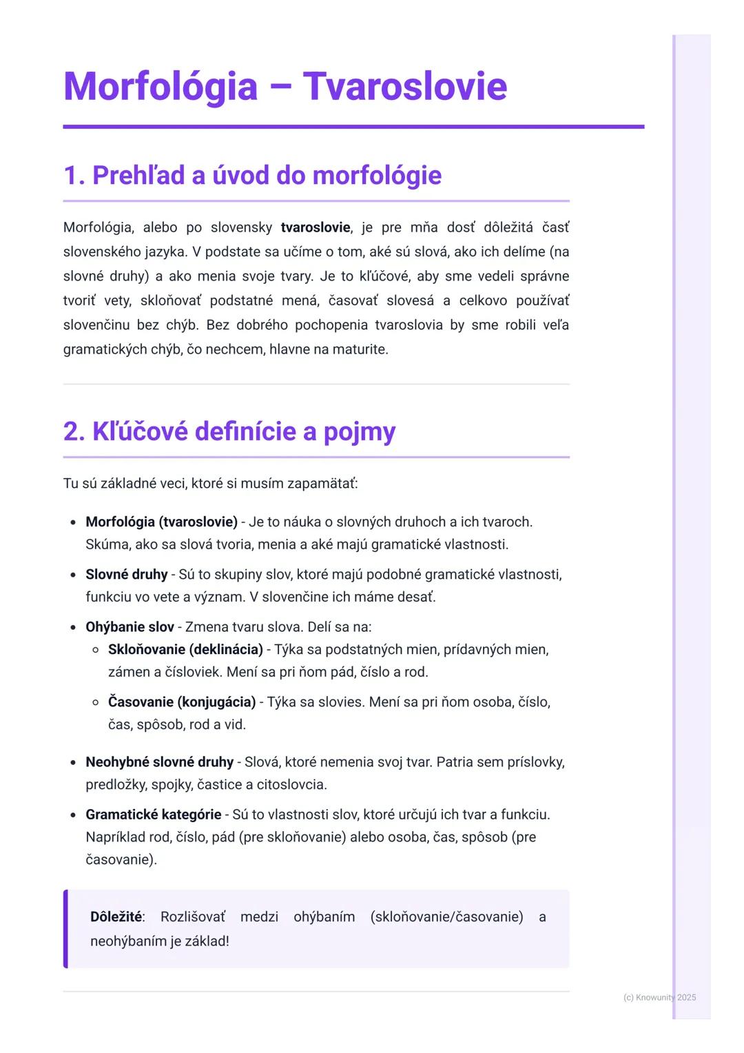 # Morfológia - Tvaroslovie

1. Prehľad a úvod do morfológie

Morfológia, alebo po slovensky tvaroslovie, je pre mňa dosť dôležitá časť
slove