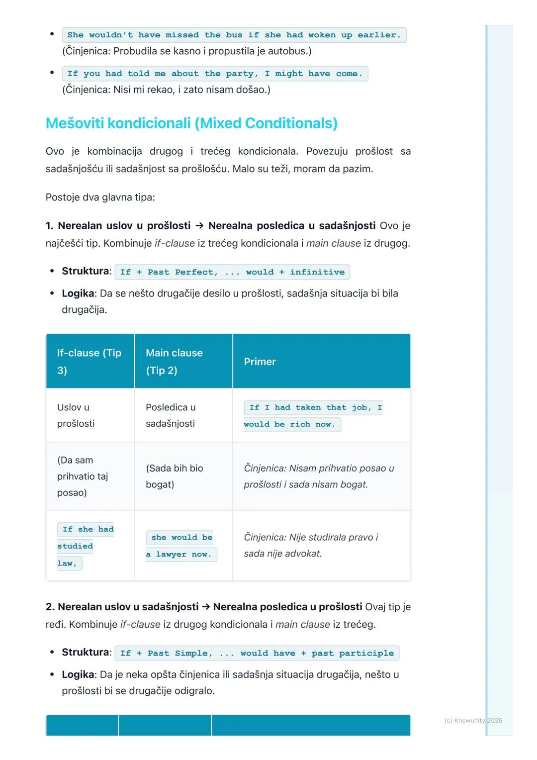 # Kondicionali (Conditionals) –
Tip 2, Tip 3 i Mešoviti

Pregled kondicionala (Tip 2, 3 i mešoviti)

Ovo su "nerealni" kondicionali. Koristi