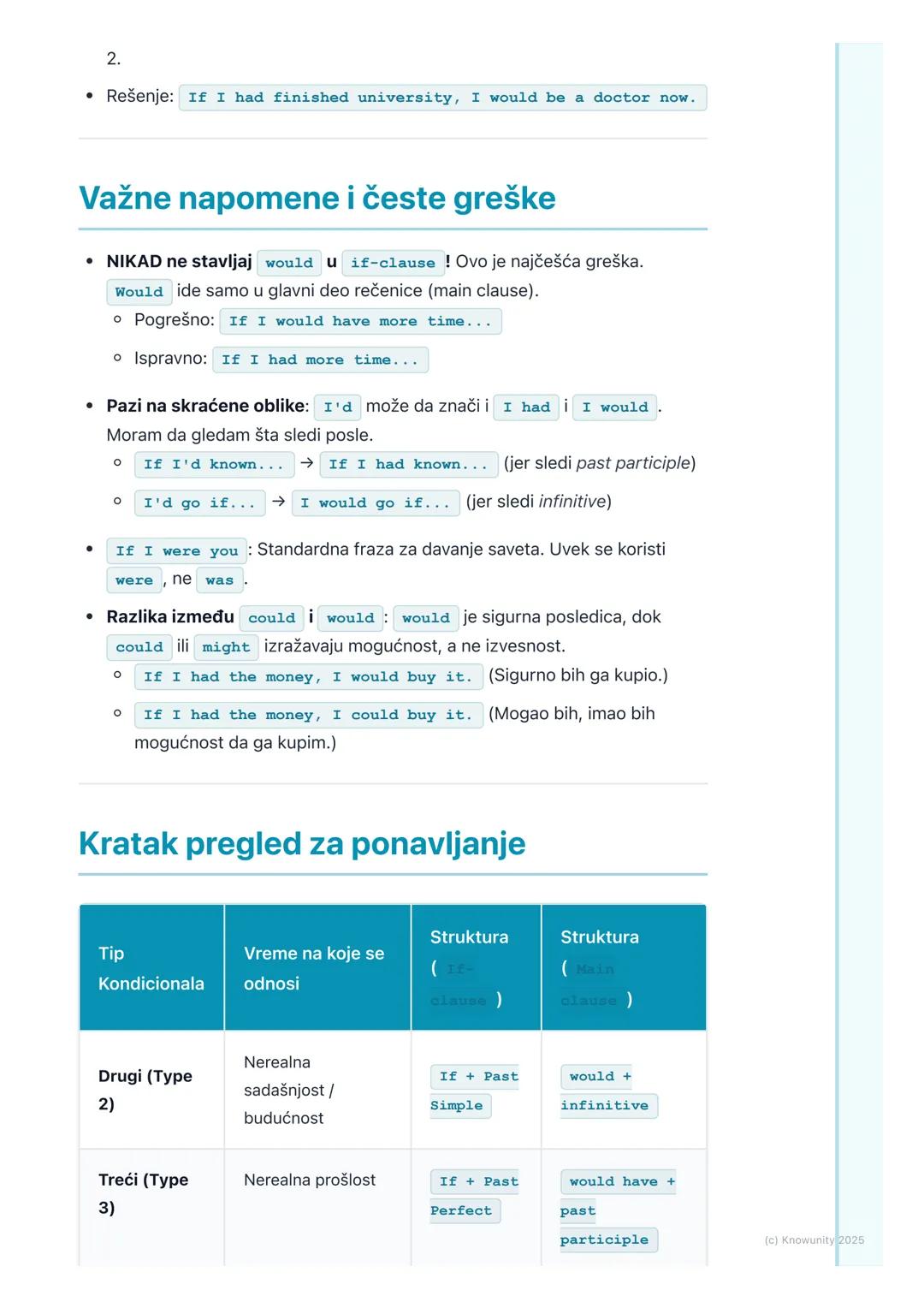 # Kondicionali (Conditionals) –
Tip 2, Tip 3 i Mešoviti

Pregled kondicionala (Tip 2, 3 i mešoviti)

Ovo su "nerealni" kondicionali. Koristi