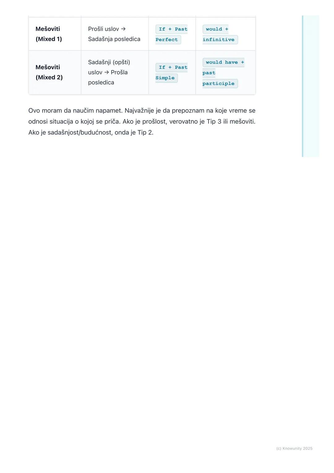 # Kondicionali (Conditionals) –
Tip 2, Tip 3 i Mešoviti

Pregled kondicionala (Tip 2, 3 i mešoviti)

Ovo su "nerealni" kondicionali. Koristi