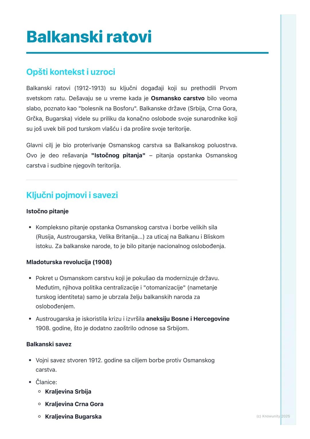 # Balkanski ratovi

## Opšti kontekst i uzroci

Balkanski ratovi (1912-1913) su ključni događaji koji su prethodili Prvom
svetskom ratu. Deš