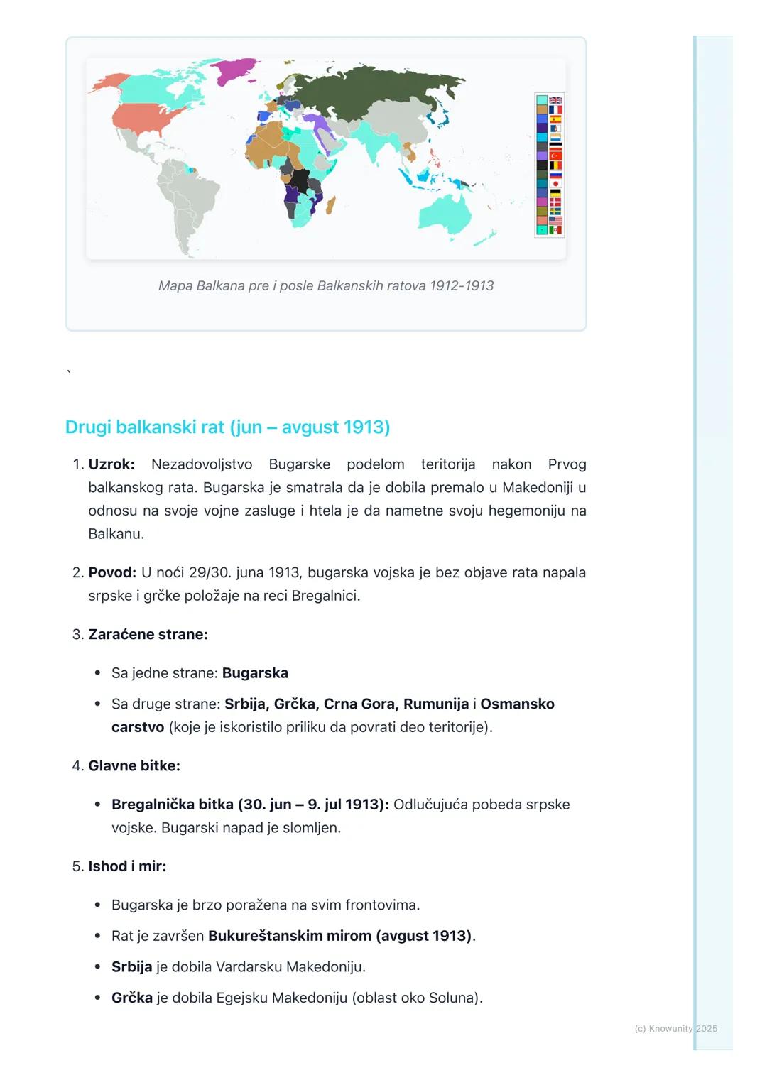 # Balkanski ratovi

## Opšti kontekst i uzroci

Balkanski ratovi (1912-1913) su ključni događaji koji su prethodili Prvom
svetskom ratu. Deš