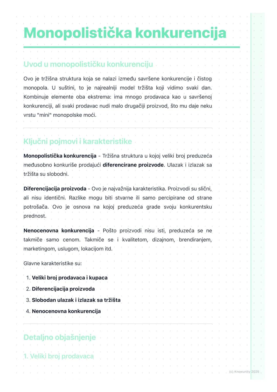 # Monopolistička konkurencija

Uvod u monopolističku konkurenciju

Ovo je tržišna struktura koja se nalazi između savršene konkurencije i či
