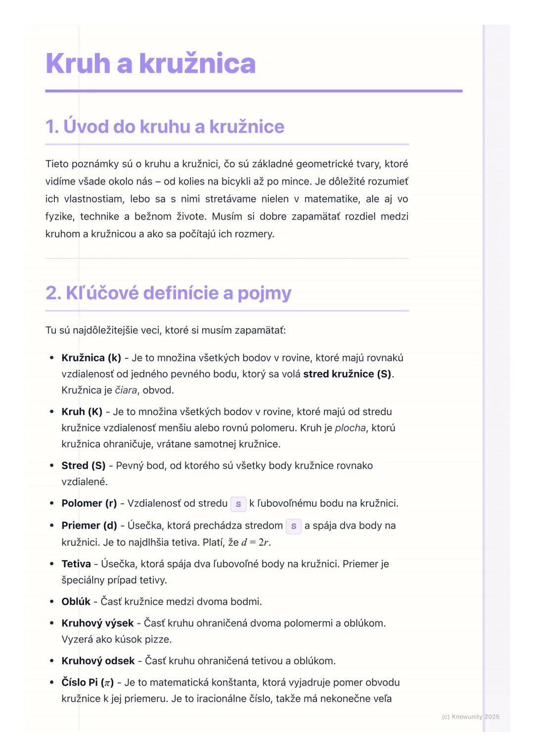 # Kruh a kružnica

## 1. Úvod do kruhu a kružnice

Tieto poznámky sú o kruhu a kružnici, čo sú základné geometrické tvary, ktoré
vidíme všad