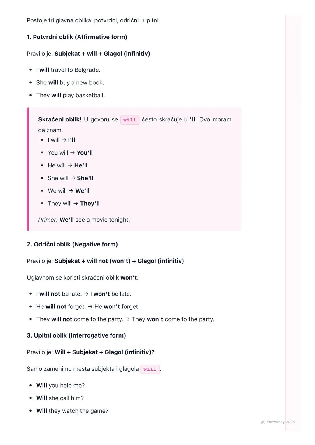 # Buduće prosto vreme (Future
Simple - will/won't)

Uvod u buduće prosto vreme (Future Simple)

Ovo vreme koristimo da pričamo o stvarima ko