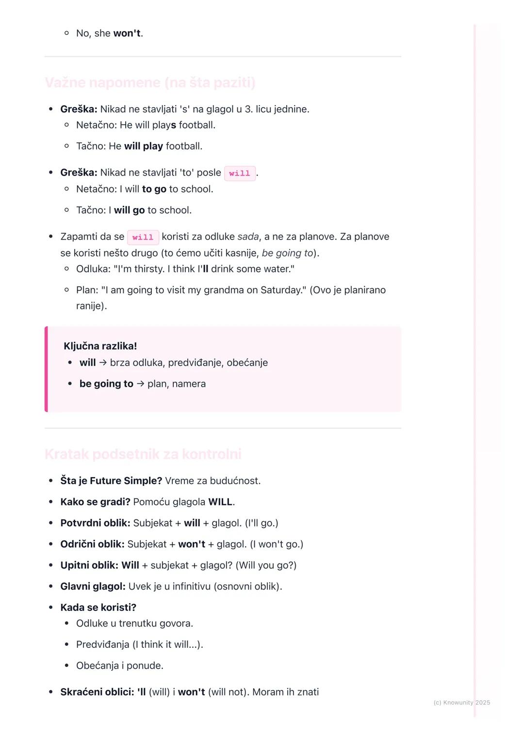 # Buduće prosto vreme (Future
Simple - will/won't)

Uvod u buduće prosto vreme (Future Simple)

Ovo vreme koristimo da pričamo o stvarima ko