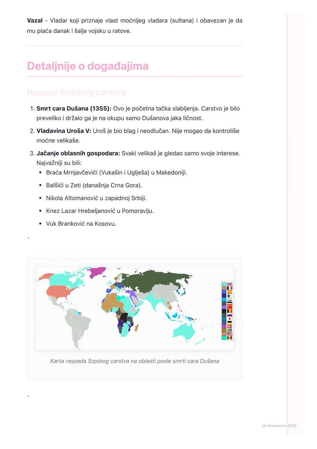 # Slom srpskog carstva i borba
protiv Osmanlija

Uvod u slom carstva

Posle smrti cara Dušana Silnog (1355. godine), ogromno Srpsko carstvo
