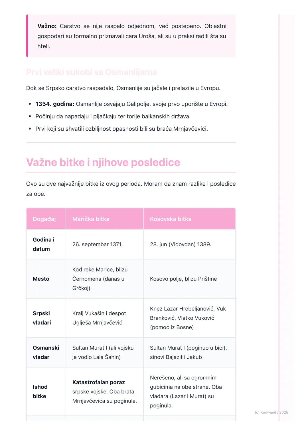 # Slom srpskog carstva i borba
protiv Osmanlija

Uvod u slom carstva

Posle smrti cara Dušana Silnog (1355. godine), ogromno Srpsko carstvo
