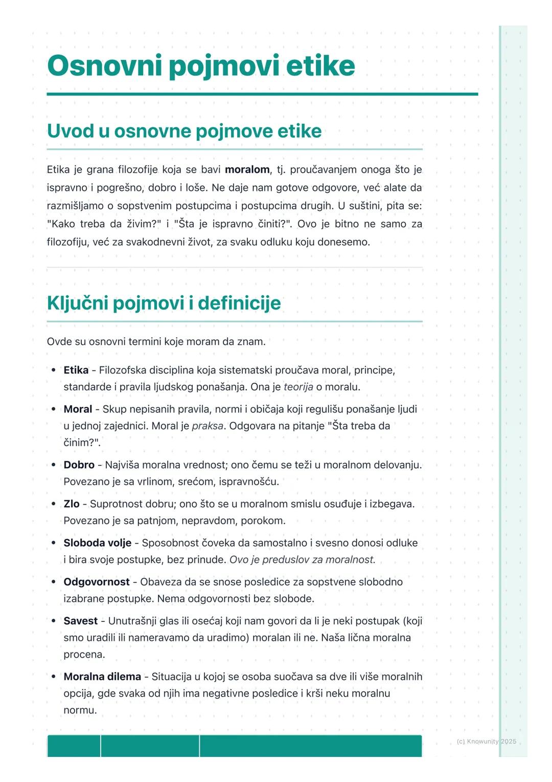 # Osnovni pojmovi etike

## Uvod u osnovne pojmove etike

Etika je grana filozofije koja se bavi moralom, tj. proučavanjem onoga što je
ispr