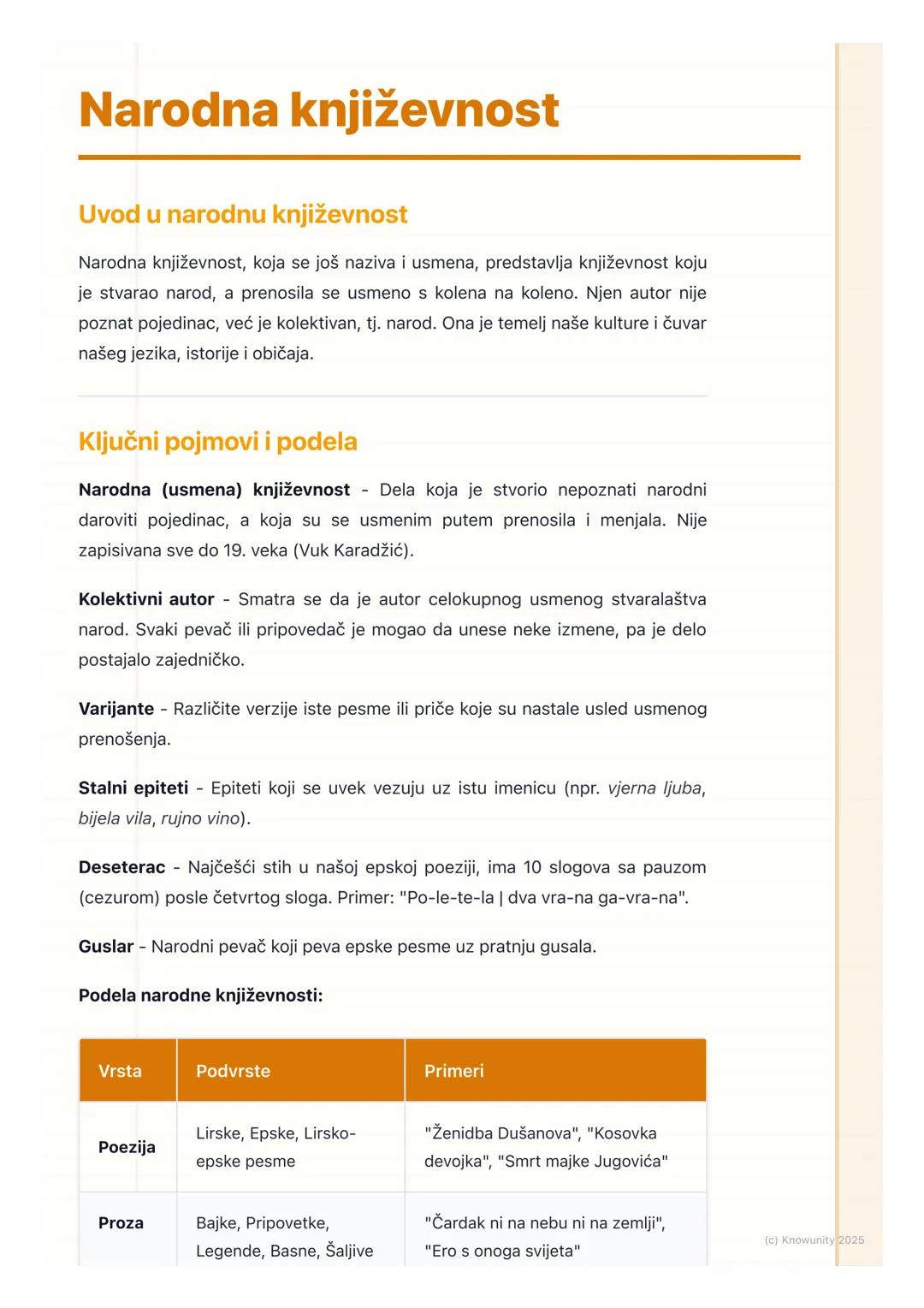 # Narodna književnost

Uvod u narodnu književnost

Narodna književnost, koja se još naziva i usmena, predstavlja književnost koju
je stvarao