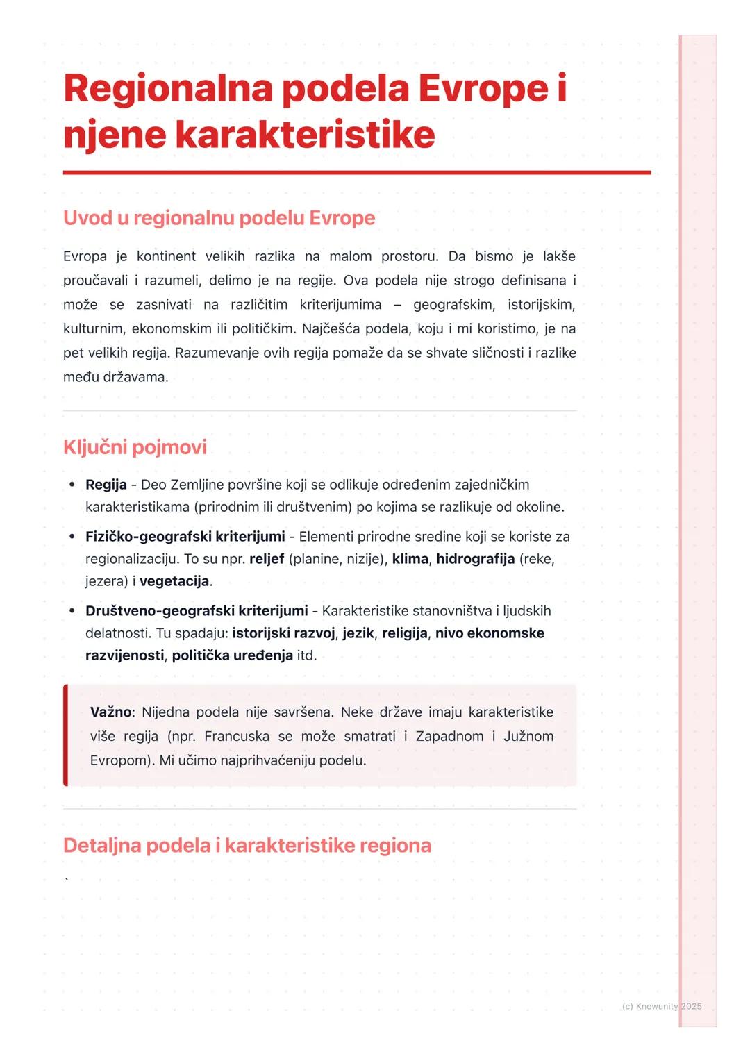 # Regionalna podela Evrope i
njene karakteristike

Uvod u regionalnu podelu Evrope

Evropa je kontinent velikih razlika na malom prostoru. D