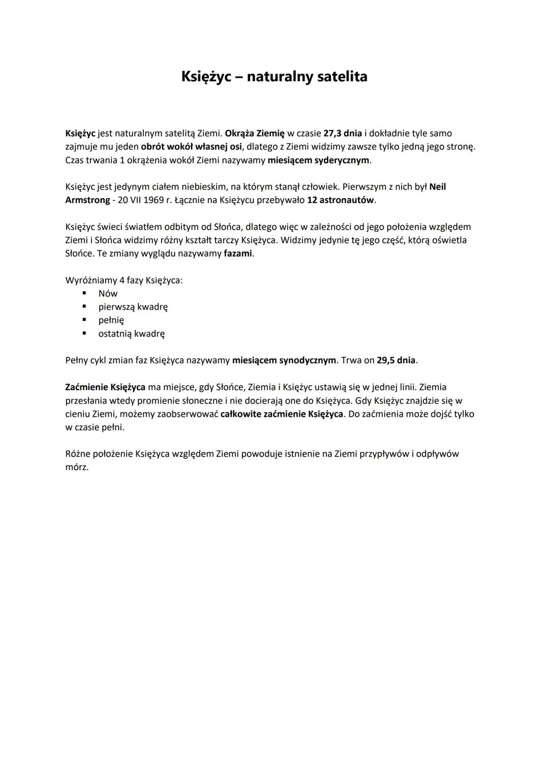 
<p>Księżyc jest naturalnym satelitą Ziemi, okrąża ją w czasie 27,3 dnia i dokładnie tyle samo zajmuje mu jeden obrót wokół własnej osi, dla