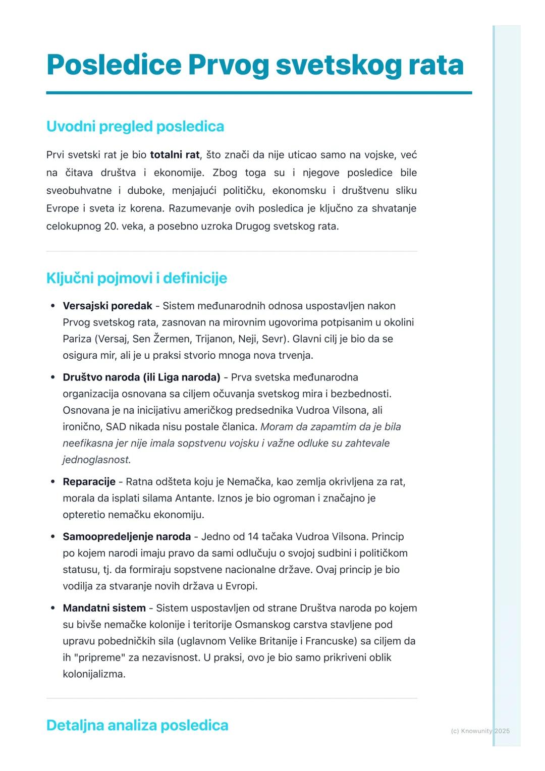 Posledice Prvog svetskog rata