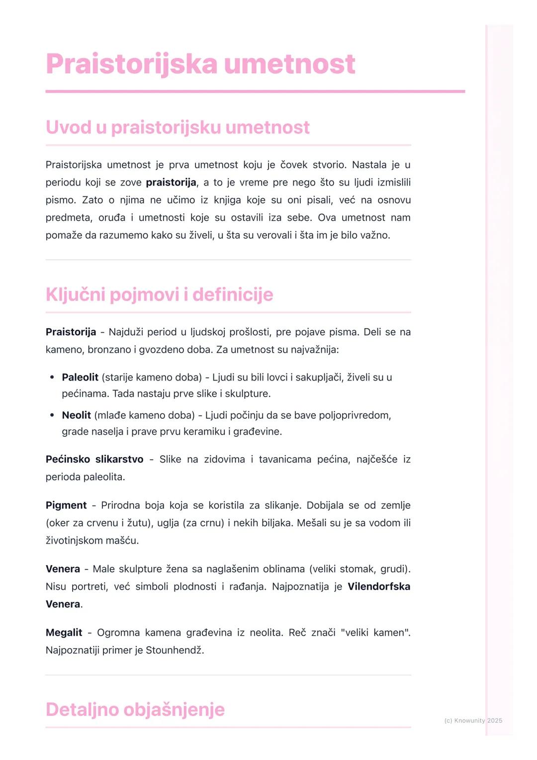 # Praistorijska umetnost

## Uvod u praistorijsku umetnost

Praistorijska umetnost je prva umetnost koju je čovek stvorio. Nastala je u
peri